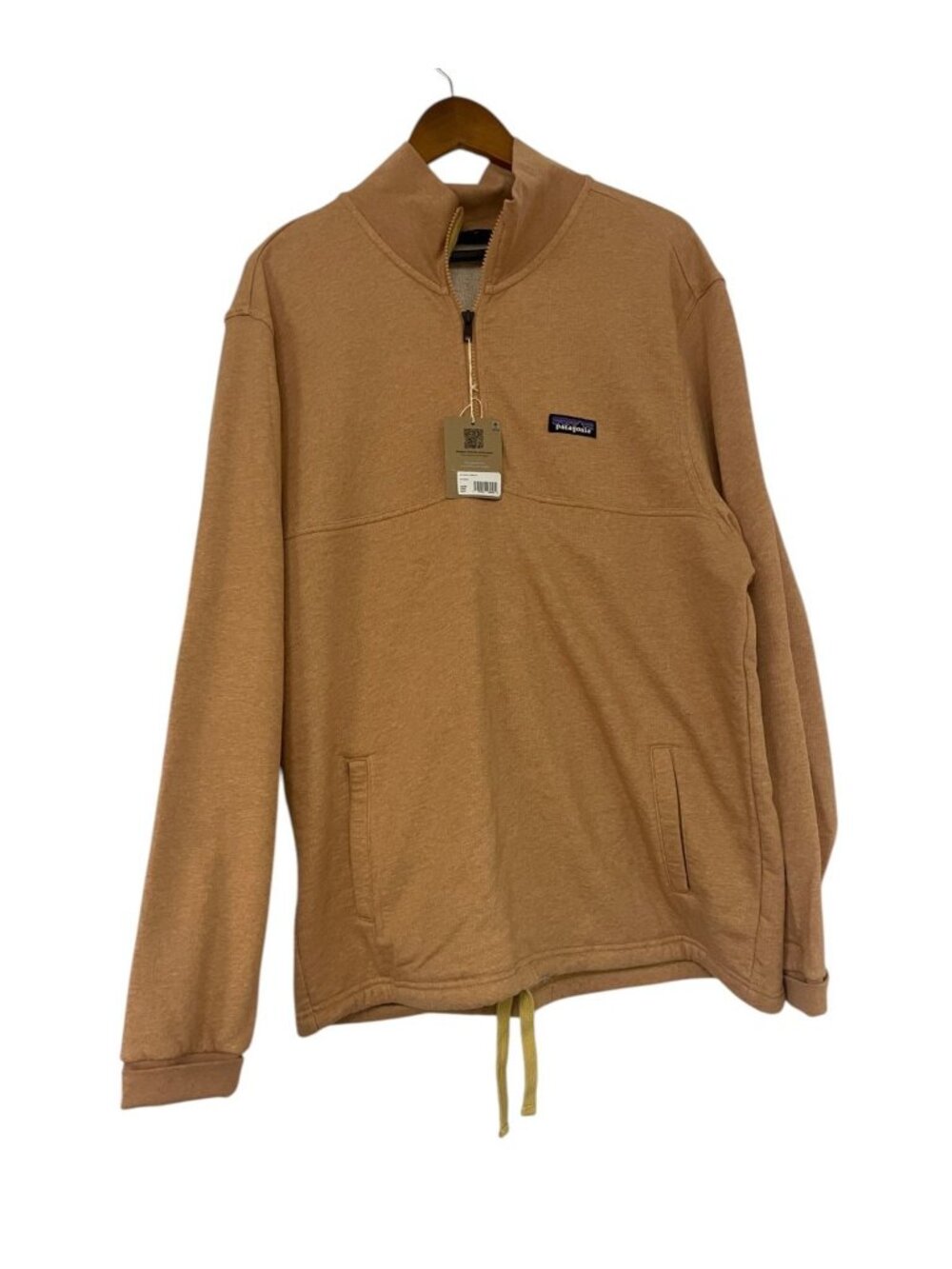Patagonia Mahnya Mens Fleece Pullover Large Trip Brown 1/4 Zip Drawcord Hem NWT